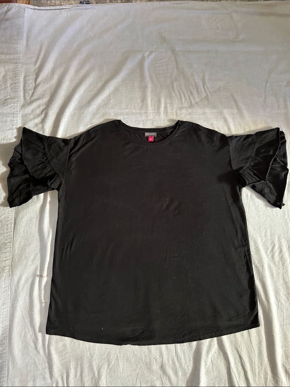 Vince Camuto 100% Cotton Black Ruffled Short Sleeve Tee